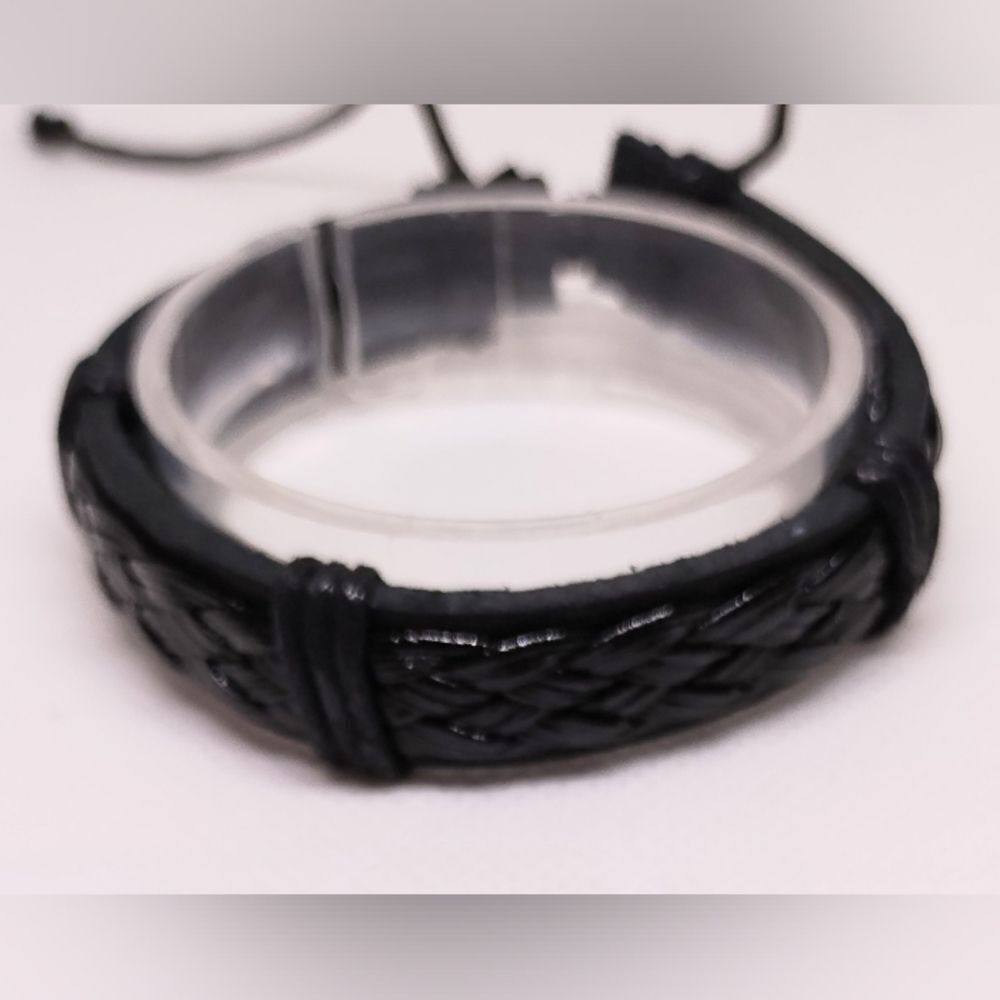Men's bracelet leather braided black new e89